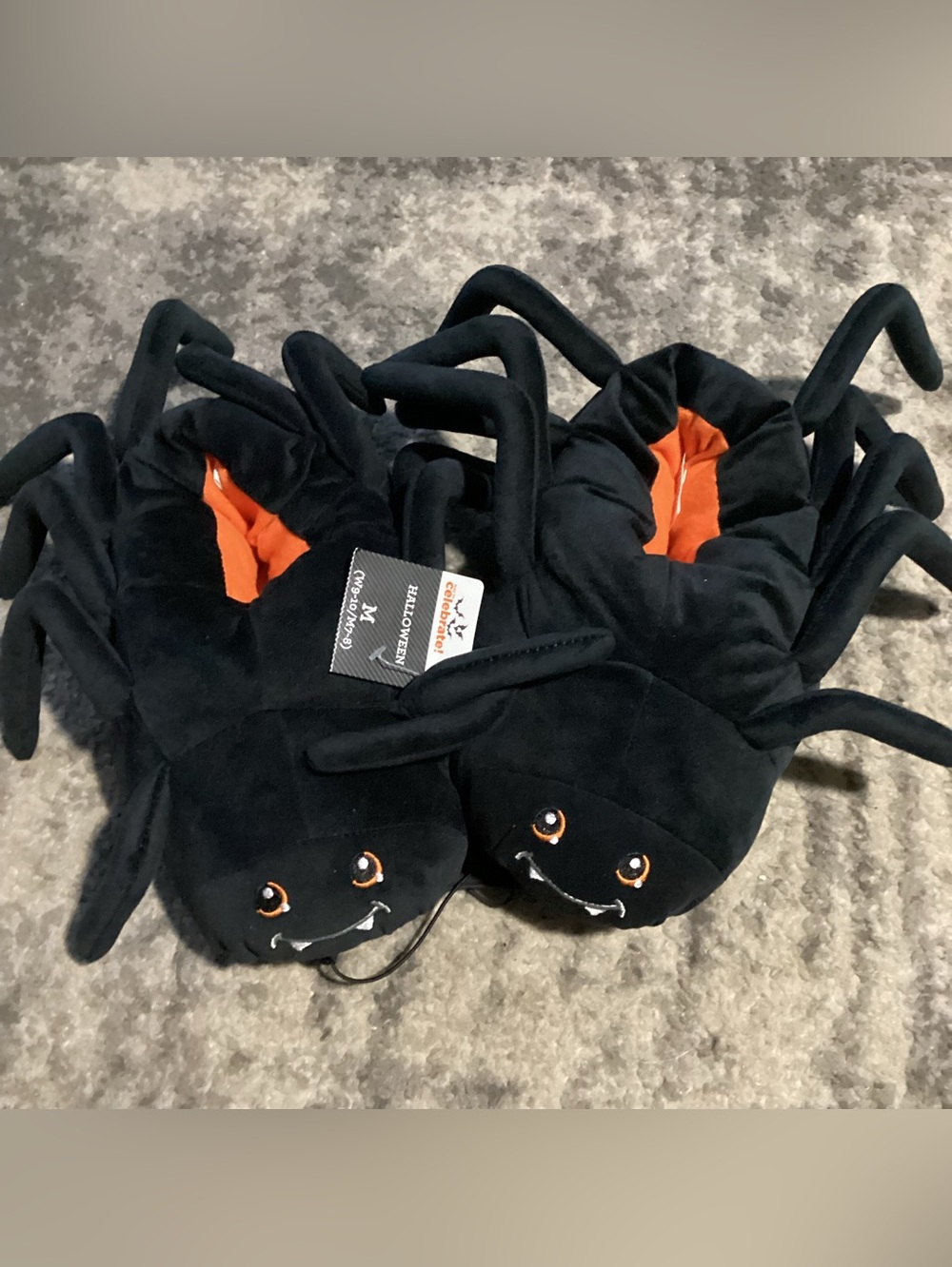 Spider Slippers WAY TO CELEBRATE Adult Black Plush Halloween Medium W-9/10 M-7/8